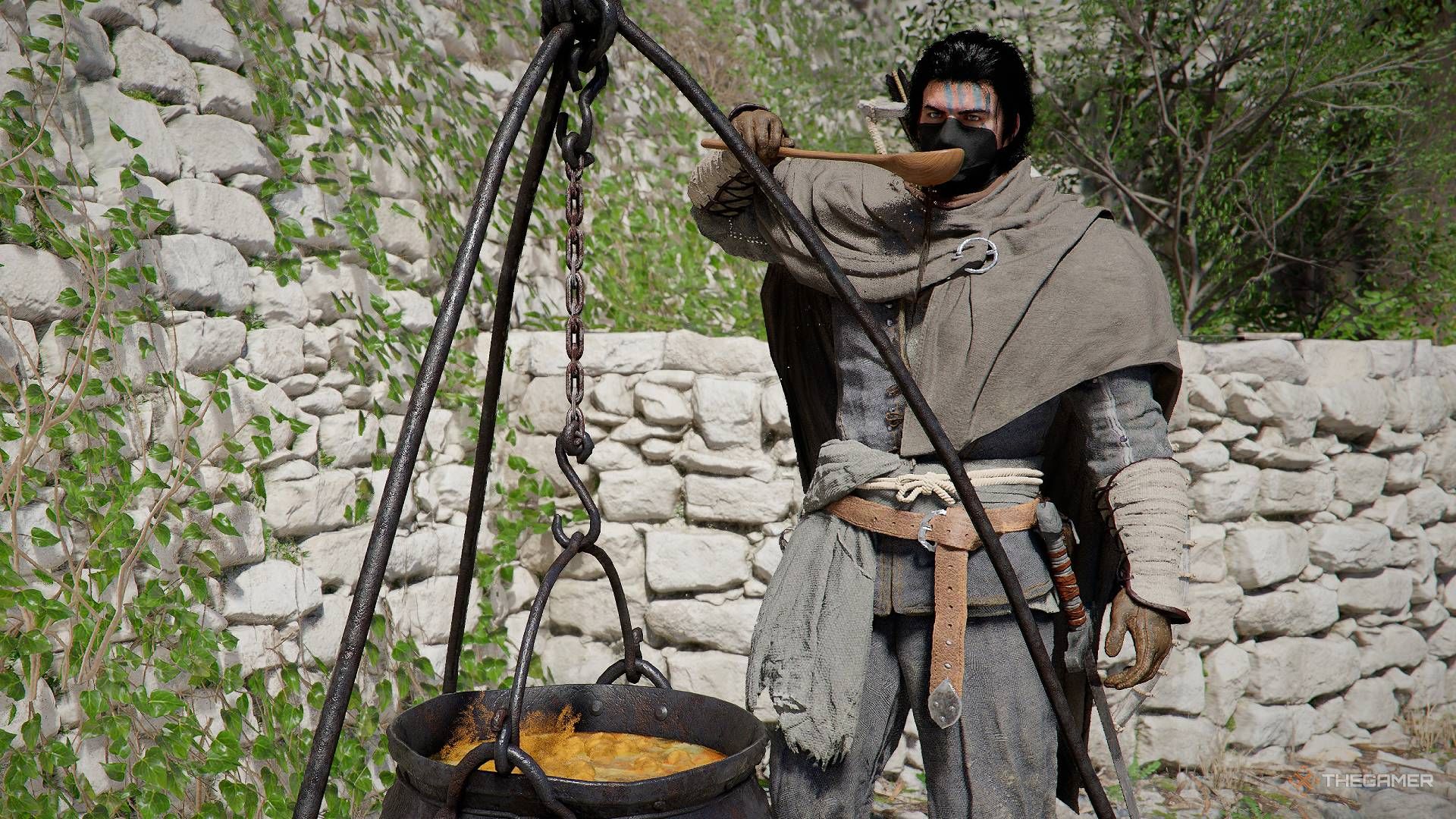 Cooking pot with food preparation in Crimson Desert